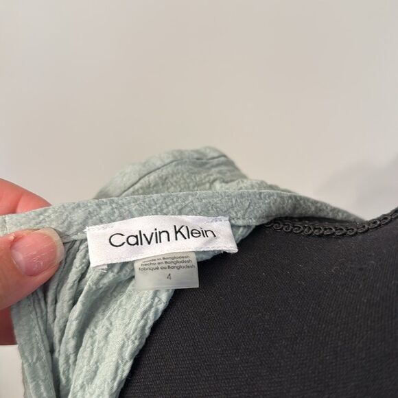 Calvin Klein Gauzy Tiered Midi Dress Sage Green Size 4 - Picture 7 of 10